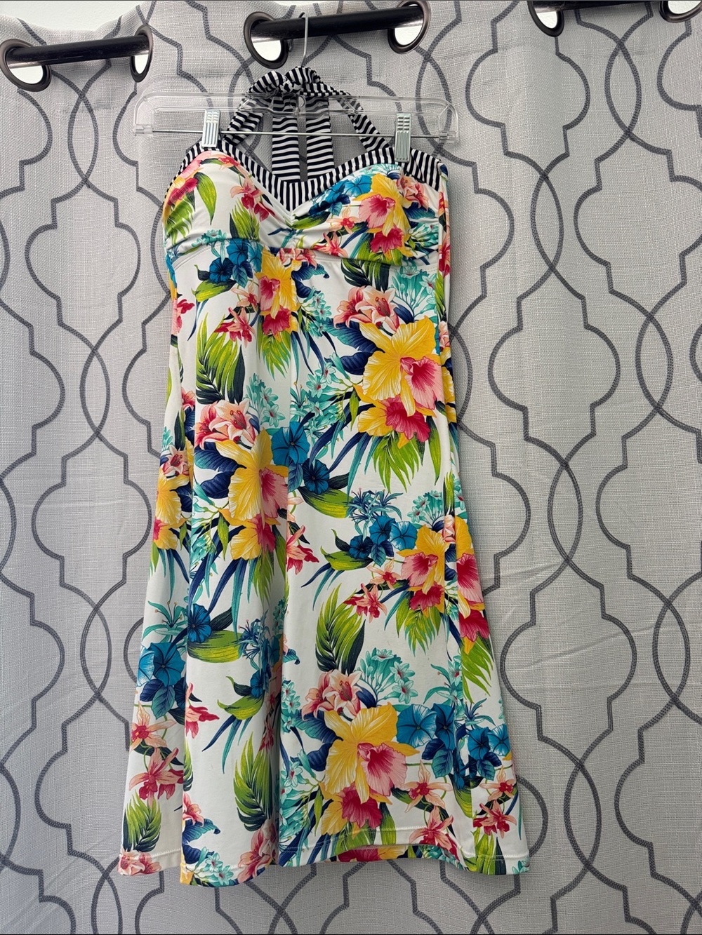 Floral Tropical Halter Sundress - White Multi